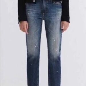 AG Adriano Goldschmied Distressed Straight Leg Jeans - Blue Wash